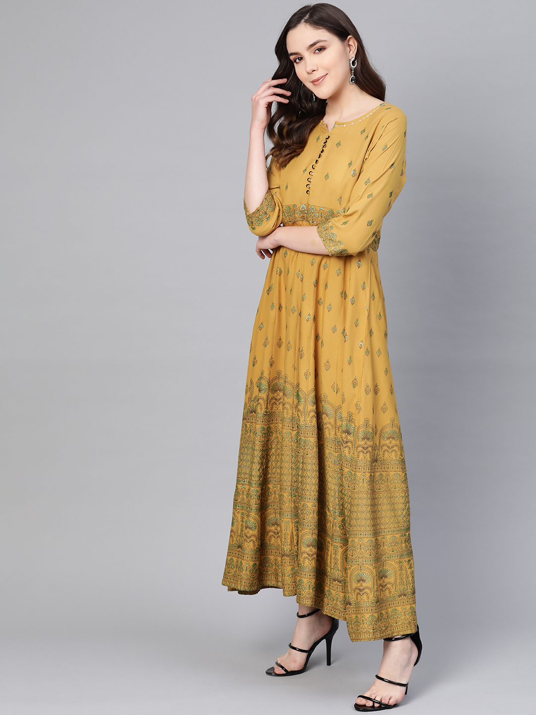 Buy Shree Women Mustard Rayon Printed Dress At Best Price in India ...